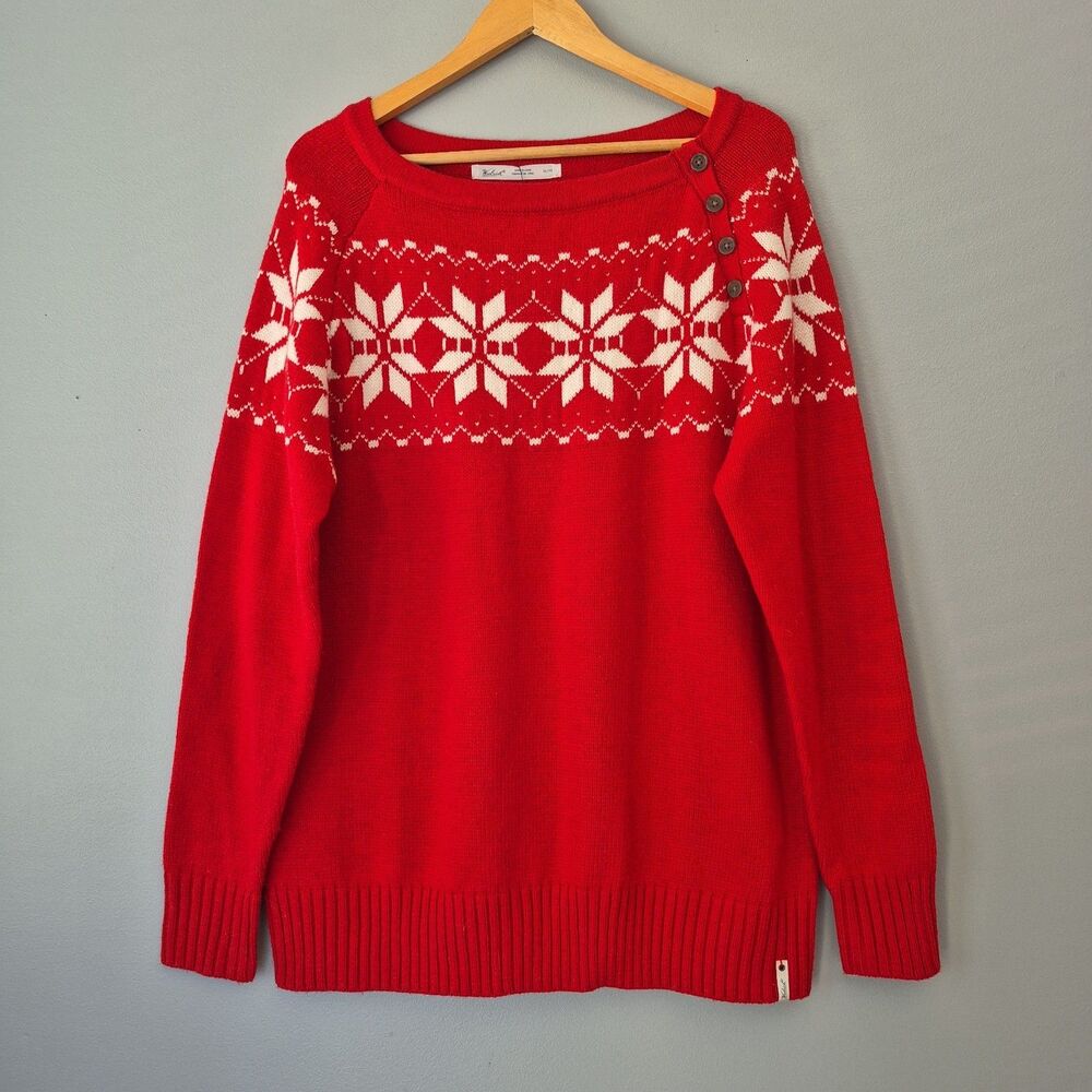 Woolrich Red Wool Blend Nordic Fair Isle Snowflake Cabin Core Sweater Womens XL